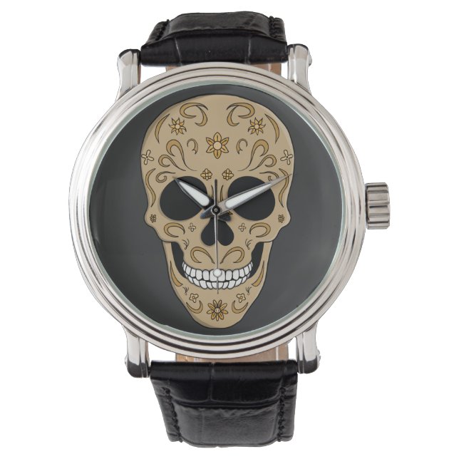 Floral Sugar Skull Dia de los Muertos Armbanduhr (Vorderseite)
