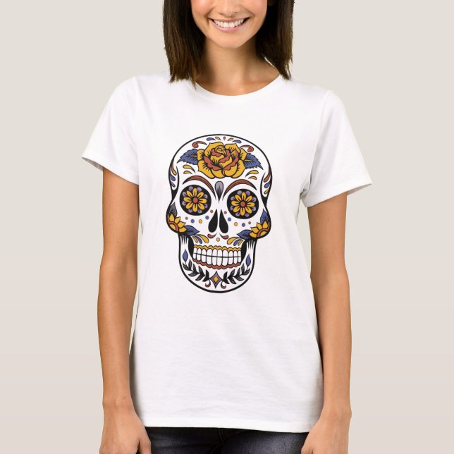 "Floral Sugar Skull - Día de los Muertos Art T-Shirt (Vorderseite)