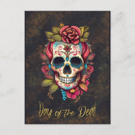 Floral Sugar Skull Día de los Muertos english Postkarte
