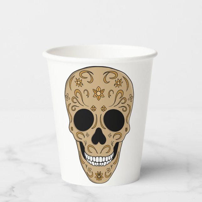 Floral Sugar Skull Dia de los Muertos Pappbecher (Vorderseite)