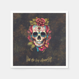 Floral Sugar Skull Dia de los Muertos Party Serviette