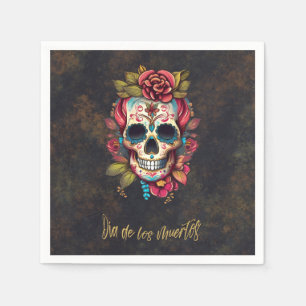 Floral Sugar Skull Dia de los Muertos Party Serviette