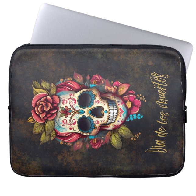 Floral Sugar Skull Día de los Muertos Spanisch Laptopschutzhülle (Vorderseite)