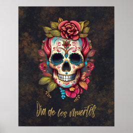 Floral Sugar Skull Día de los Muertos Spanisch Poster