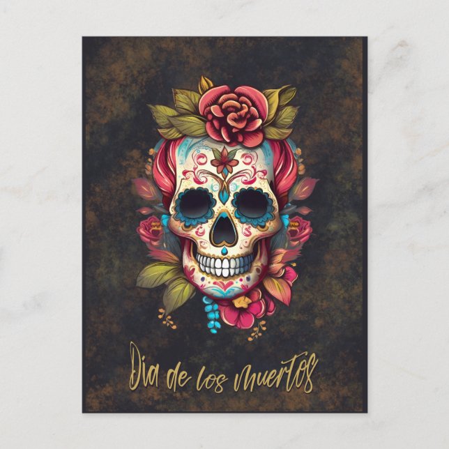 Floral Sugar Skull Día de los Muertos Spanisch Postkarte (Vorderseite)