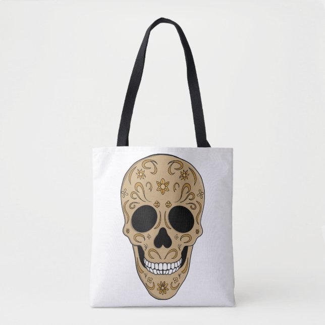 Floral Sugar Skull Dia de los Muertos Tasche (Vorderseite)