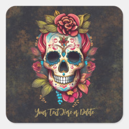 Floral Sugar Skull Día de los Muertos Vielen Dank Quadratischer Aufkleber