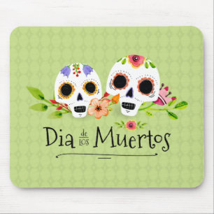 Floral Sugar Skulls Dia de Muertos   Mousepad