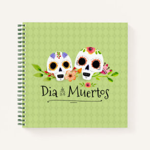Floral Sugar Skulls Dia de Muertos   Notizbuch