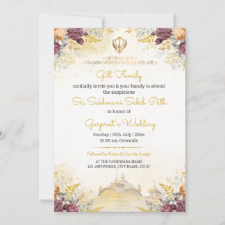 Floral Sukhmani Sahib Path Invitation card