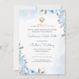 Floral Sukhmani Sahib Path Wedding Invitation Card Einladung