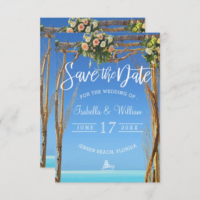 Floral Summer Beach Wedding Gate Save the Date Einladung (Vorne/Hinten)