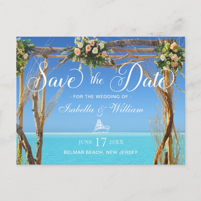 Floral Summer Beach Wedding Gate Save the Date Postkarte (Vorderseite)