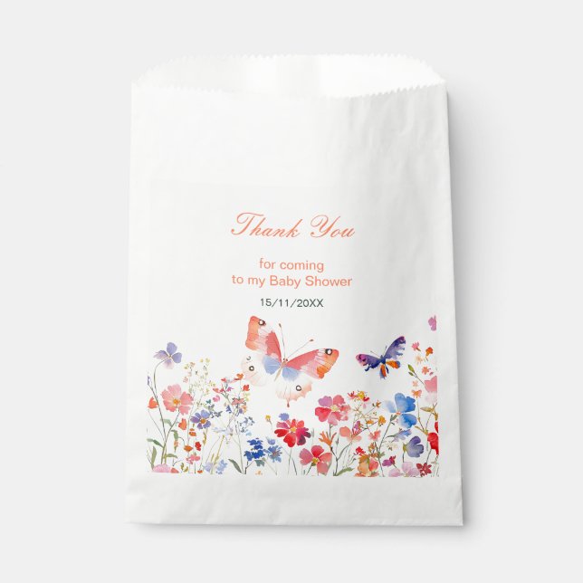 Floral Summer Butterfly Baby Dusche Geschenktütchen (Vorderseite)