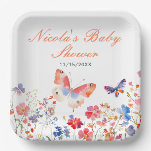 Floral Summer Butterfly Baby Dusche Pappteller