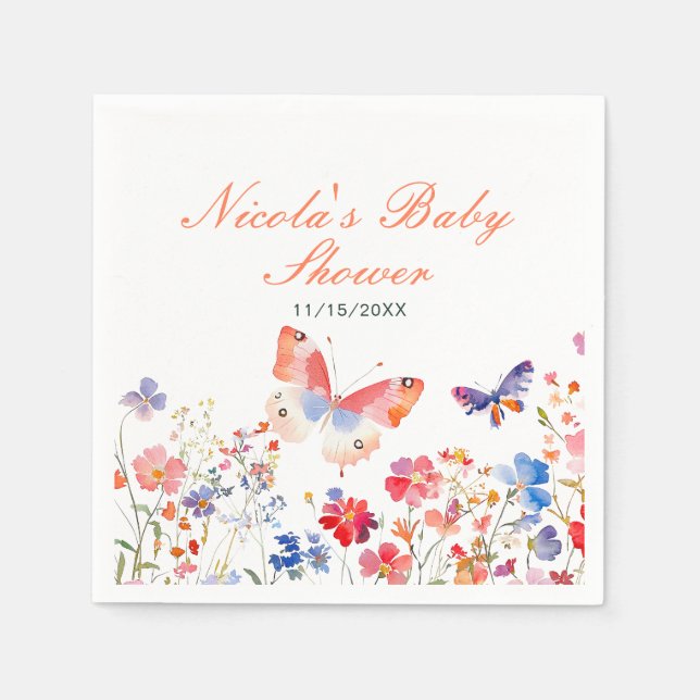 Floral Summer Butterfly Baby Dusche Serviette (Vorderseite)