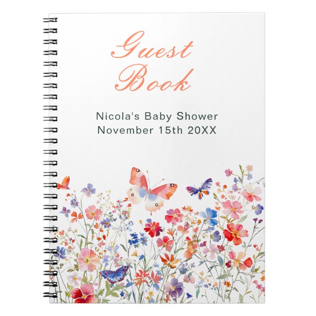 Floral Summer Butterfly Baby Shower Guest Book Notizblock (Vorderseite)
