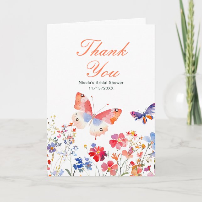 Floral Summer Butterfly-Brautparty Dankeskarte (Vorderseite)