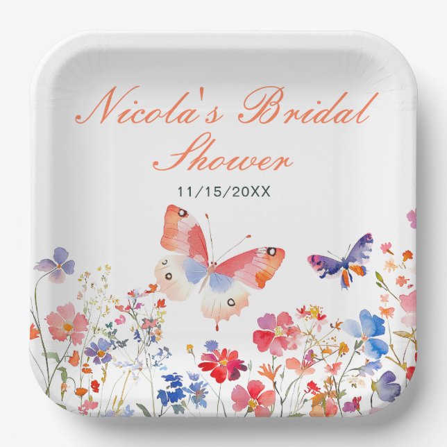 Floral Summer Butterfly-Brautparty Pappteller (Vorderseite)