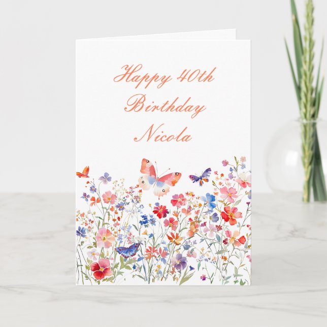 Floral Summer Butterfly Geburtstag Karte (Vorderseite)