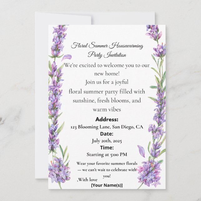 Floral Summer Housewarming Party Invitation (Devant)