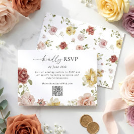 Floral Summer QR Code Wedding RSVP Karte