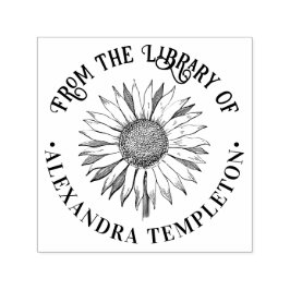 Floral Sunflower #2B Round Library Name Permastempel