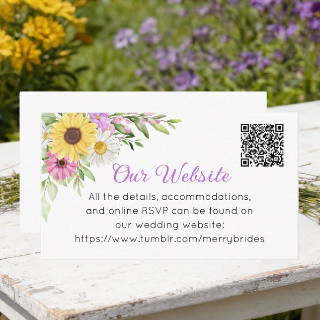 Floral Sunflower Daisy Wildflowers Wedding Website Begleitkarte (Von Creator hochgeladen)