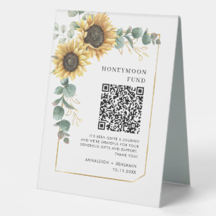 Floral Sunflower Eucalyptus Honeymoon Fund QR Code Tischaufsteller