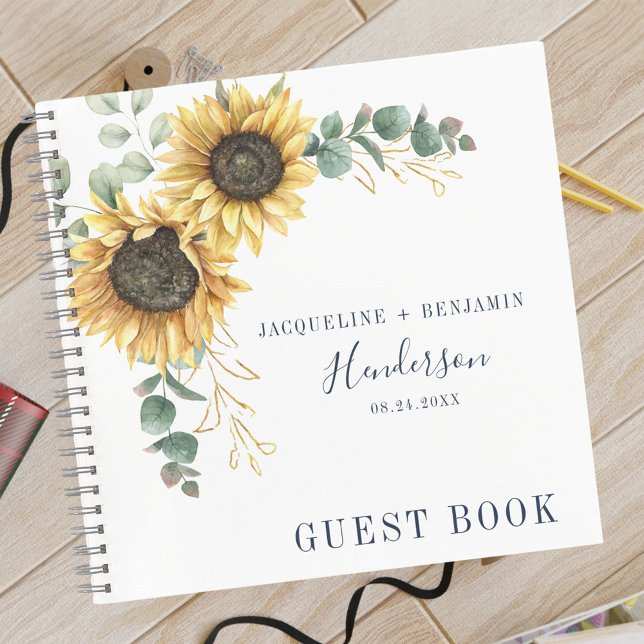 Floral Sunflower Eucalyptus Wedding Guest Book Notizbuch (Floral Sunflower Greenery Wedding Guestbook)