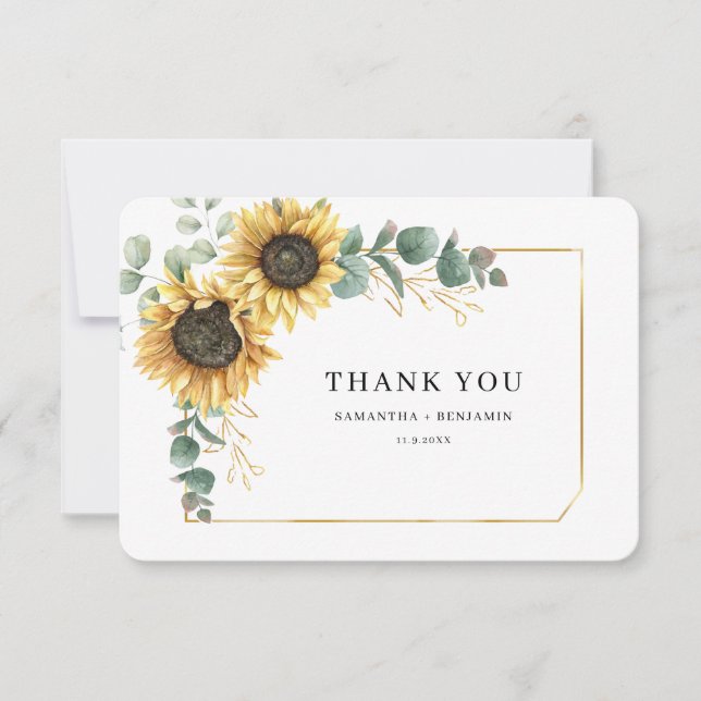 Floral Sunflower Eucalyptus Wedding Vielen Dank (Vorderseite)