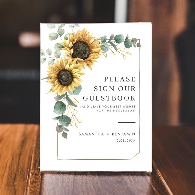 Floral Sunflower Eukalyptus Unterschreiben Sie uns Sockelschild (Floral Sunflower Eucalyptus Sign our Guestbook)