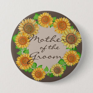 Floral Sunflower Rustic Taupe Mother of the Groom Button