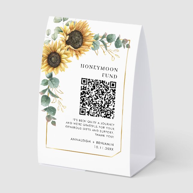 Floral Sunflower with QR Code Honeymoon Fund Tischaufsteller (Vorderseite)