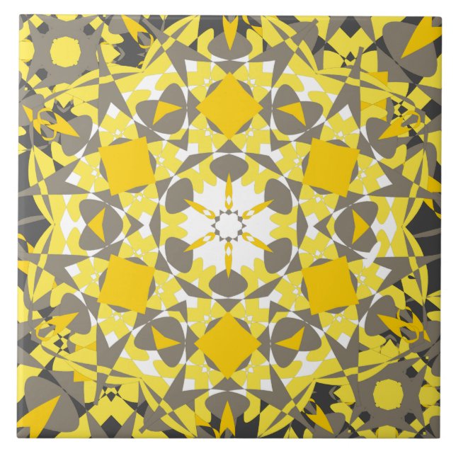 Floral Sunny Yellow Grey White Elegante Fliese (Vorderseite)