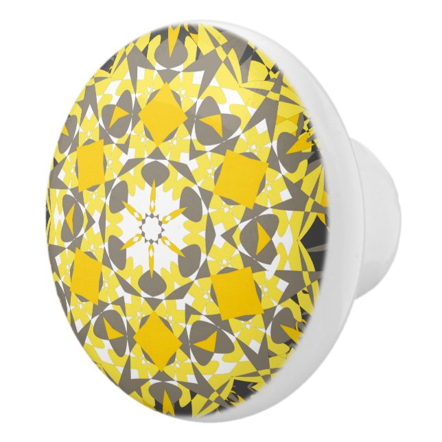 Floral Sunny Yellow Grey White Elegante Keramikknauf (Rechts)