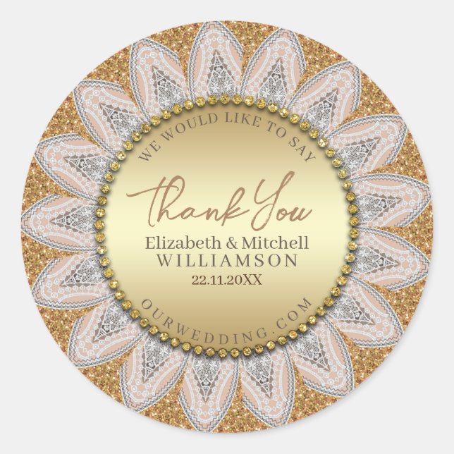 Floral Sunshine Glitzer Lace Mandala Runder Aufkleber (Vorderseite)
