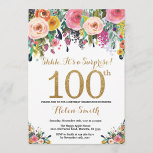 Floral Surprise 100e anniversaire Invitation Gold