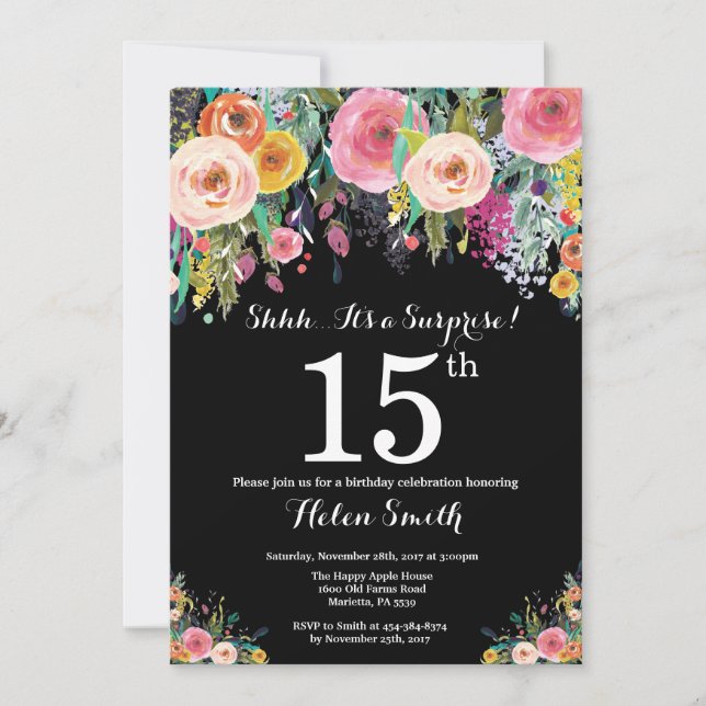 Floral Surprise 15e anniversaire Invitation (Devant)
