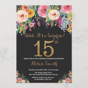 Floral Surprise 15e anniversaire Invitation Gold