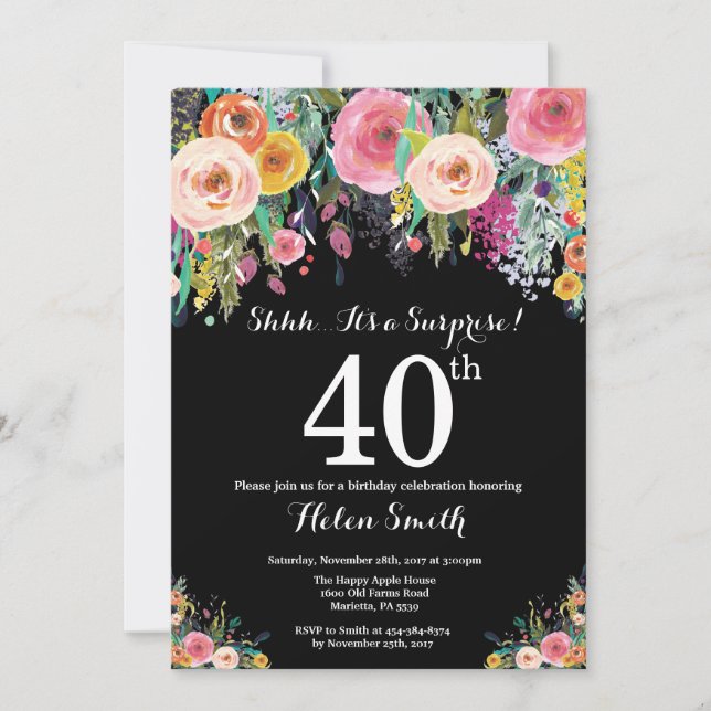 Floral Surprise 40e anniversaire Invitation (Devant)