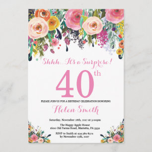 Floral Surprise 40e anniversaire Invitation rose