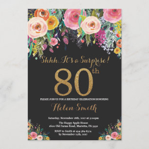 Floral Surprise 80e anniversaire Invitation Gold