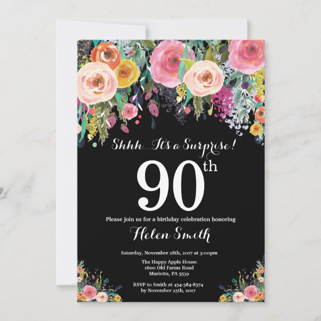 Floral Surprise 90e anniversaire Invitation (Devant)
