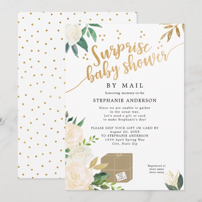 Floral Surprise Baby Dusche per Post Einladung (Vorne/Hinten)