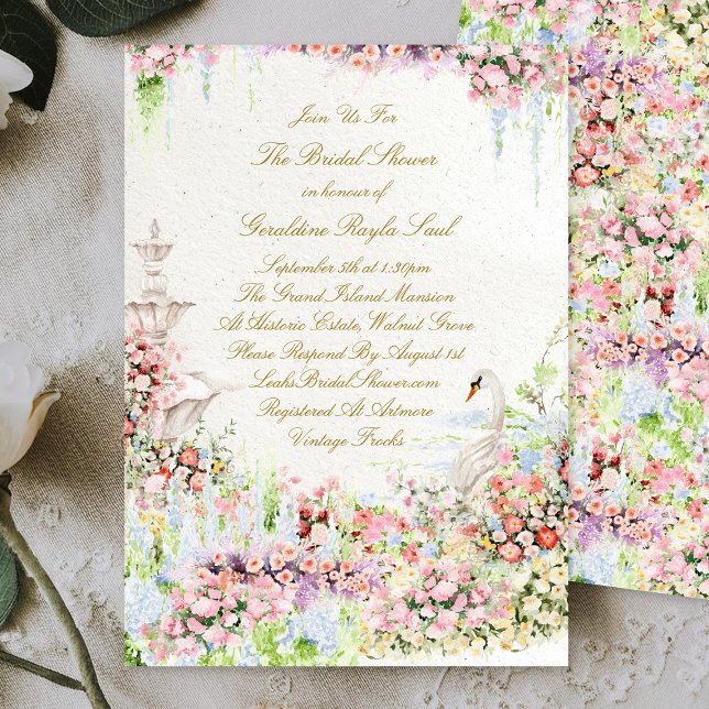 floral swan chic calligraphy bridal shower einladung (Von Creator hochgeladen)