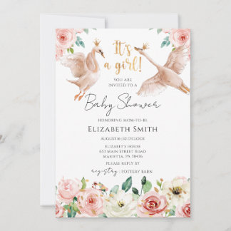 Floral Swan Princess Baby Shower Einladung