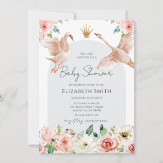Floral Swan Princess Baby Shower Einladung