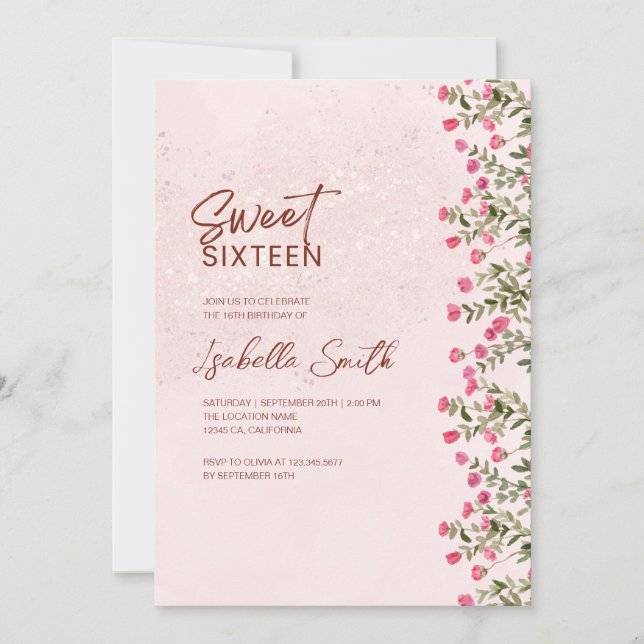 Floral Sweet 16 Party Invitation – Elegant Rustic  (Devant)
