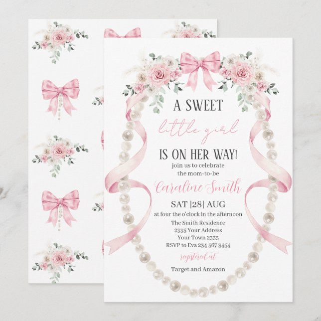  Floral Sweet little girl baby shower Einladung (Vorne/Hinten)